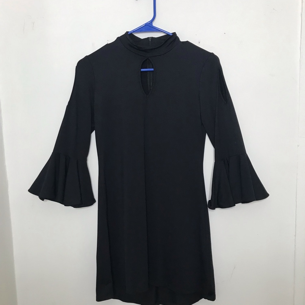 ANNE FONTAINE Evanna dress ruffle bell sleeves keyhole front designer goth